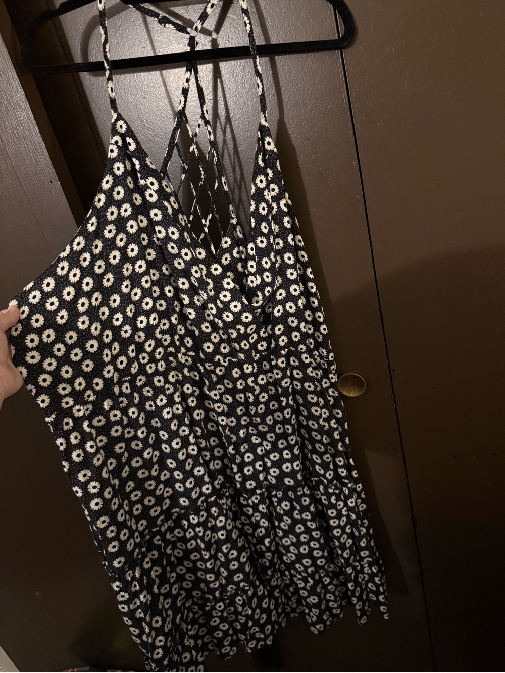 Maurices Black Dress with White Daisy Print and Crisscross Straps